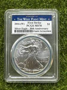 lot 23 image: 2016-W .999 Silver American Eagle 1st Strike MS70
