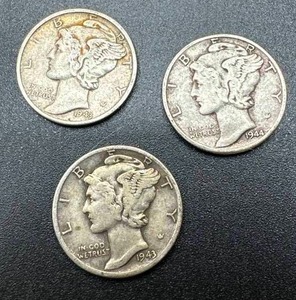 lot 35 image: Lot of 3 Mercury Dimes