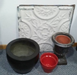 lot 124 image: Flowerpots And Tin Ceiling.