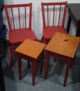 lot 125 image: Red Wood Chairs And Side Tables (2 Each).