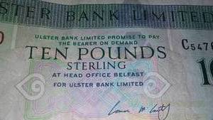 lot 164 image: Ulster Bank Limited Paper Bill 10, Ten Pounds, Sterling.