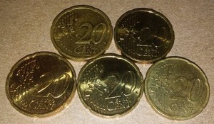 lot 167 image: Italy Euro 20 Cent Coins (Qty 5)