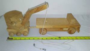 lot 205 image: Wood Toys, Crane And Flatbed Truck.