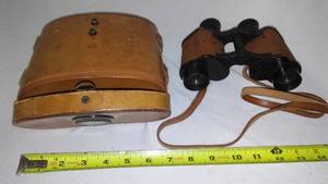 lot 225 image: Vintage Army Binoculars And Case With Compass.