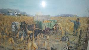 lot 303 image: Les Kouba Print, Corn Pickin In The 1930s.