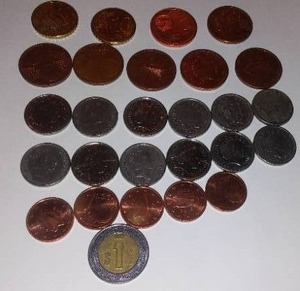 lot 432 image: Euro Coins and Mexico 1 peso.