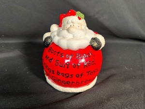 lot 108 image: Ceramic Covered CandyCookie Jar with Poem and Santa Head Lid