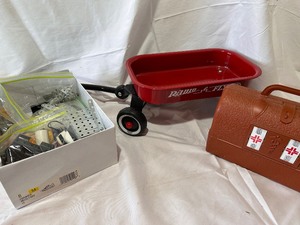lot 158 image: Vintage Toys - Small Doll Size Radio Flyer Wagon, Erector Metal Construction Set, and Vintage Hasbro Toy Doctors House Call Plastic Doctors Bag