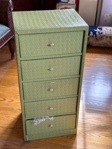 lot 155 image: Vintage Cardboard Wood Quilted Green Four Drawer Storage Dresser