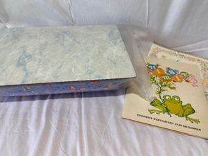 lot 121 image: Lap Pad Desk Lap Table and Vintage Stationary Set and Baby Book