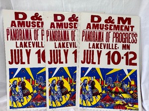 lot 129 image: 12 Vintage D & M Amusement Panorama  of Progress Lakeville Advertisment Signs