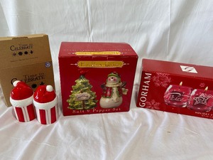 lot 139 image: Two Sets of Christmas Salt and Pepper Shakers and a set of Christmas Votive Candles