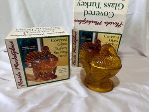 lot 152 image: Set of Two Florida Marketplace Covered Glass Turkey Serving Bowls
