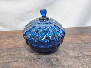 Indiana Glass Cobalt Blue Cubist Candy Dish