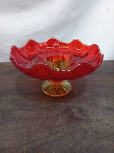 Vintage Amberina Glass Pedestal Bowl