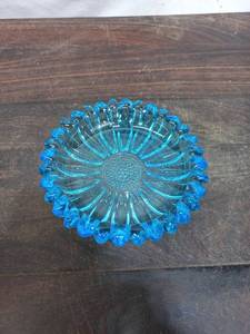 Vintage Blue Glass Sunflower Ashtray