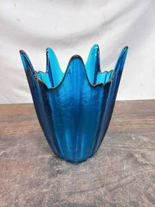 Vintage Viking Turquoise Blue Stockholm Glass Vase - Repaired