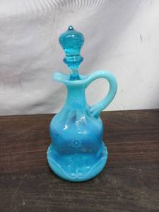 Antique Jefferson Blue Opalescent Glass Cruet