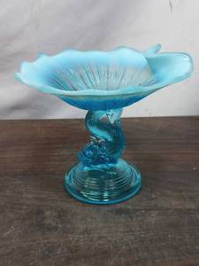 Northwood Blue Opalescent Pedestal Glass Compote