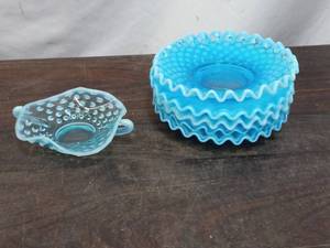Blue Opalescent Hobnail Dishes