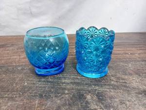 2 Blue Glass Jars