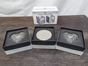 Three Jewelry Boxes And A Pair Of Arboretum Votive Candleholders