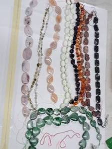 lot 15 image: Gemstone Bead Mix #1 Beads on a 16 inch string for jewelry making. Includes 13 strands of various Jasper, Calcite, Agate, Jade Quartz and Opal.