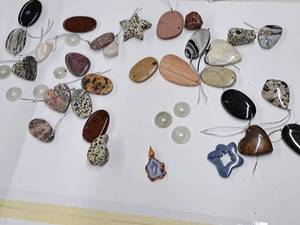 lot 32 image: Gemstone Bead Mix #18 38 Pendants for jewelry making Various Jasper, obsidian, jade and Opal
