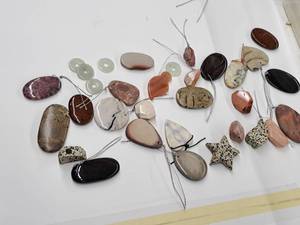 lot 33 image: Gemstone Bead Mix #19 31 Pendants for jewelry making Various Jasper, obsidian, jade and Opal