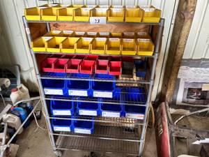 lot 73 image: 56 x 36 x 14 Rolling Shelf With Containers