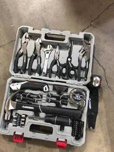 lot 14 image: Husky 60-Piece Home Repair tool set Bundled with Headlamp and Knee Pad  Customer Returns See Pictures