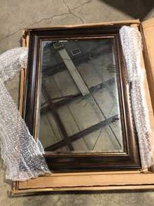 lot 17 image: Amanti Art Medium Rectangle Bronze BronzeCopper Metallic Beveled Glass Modern Mirror (31.5 in. H x 43.5 in. W) Customer Returns See Pictures