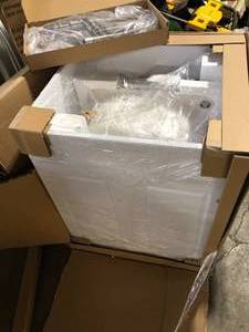 lot 43 image: Glacier Bay All-in-One 24.2 in. x 21.3 in. x 33.8 in. Stainless Steel Laundry Utility Sink and Cabinet   Customer Returns See Pictures