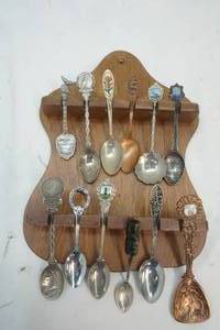 lot 261 image: Souvenir spoons, spoon rack