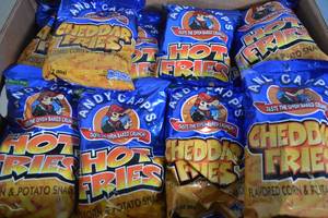 lot 28 image: 32ct Assorted Andy Capps Hot FriesCheddar Fries Corn and Potato Snacks