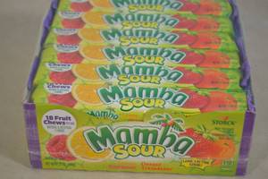 lot 22 image: Pack of Mamba Sour Fruit Chews 24 Bars, 18 Chews Per Bar Best By 09302024