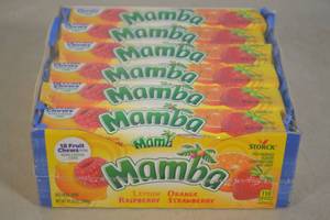 lot 24 image: Pack of Mamba Fruit Chews 24 Bars, 18 Chews Per Bar Best By 09302024