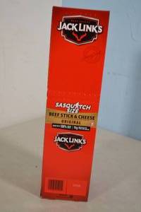 lot 52 image: Box of Jack Links Sasquatch Size Beef Stick & Cheese