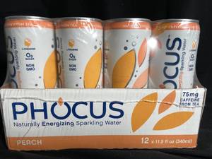 lot 31 image: Phocus Energizing Sparkling Water Peach Flavor - 12-Pack