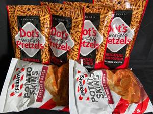 lot 34 image: Dots Pretzels & TGI Fridays Potato Skins Variety Pack - 6-Pack Best By 04152024