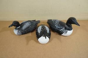lot 73 image: 3 Decorative Loon Decoys - 1 is a Bank