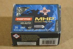 lot 84 image: 20 Norma .45 Auto 175 Gr MHP Ammo