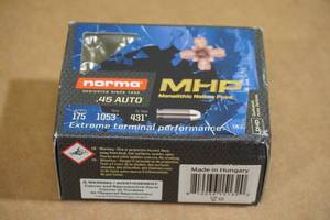 lot 85 image: 20 Norma .45 Auto 175 Gr MHP Ammo