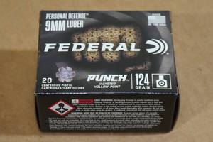 lot 88 image: 20 Federal Punch 9mm Luger 124 Gr JHP Ammo