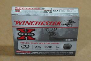 lot 114 image: 5 Winchester Super-X 20 Gauge 2-34 HP Rifled Slugs