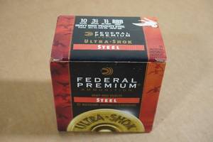 lot 124 image: 25 Federal Ultra-Shok 10 Gauge 3-12 Steel BBB Shot Shotshells