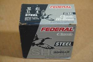 lot 139 image: 25 Federal Classic 12 Gauge 2-34 4 Steel Shot Shotshells