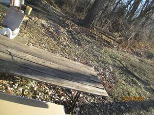 lot 73 image: 2-metal framed picnic tables looking for a handyman to bring them home and re-surface so they can continue serving their purpose.