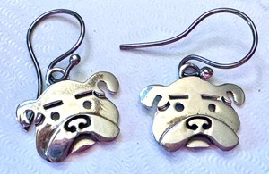 lot 21 image: Pair of Sterling Silver Bulldog Figurine Earrings