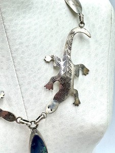 lot 31 image: Vintage Sterling Silver Ben S. Navajo Lizard Figurine Necklace
